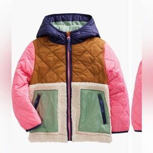 Mini Boden Kids' High Pile Fleece Hooded Jacket, Natural Borg, 6-7